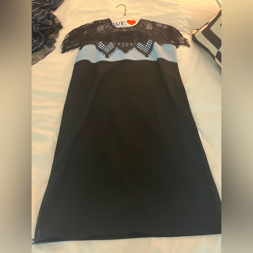 Maje Black and Blue Lace Mini Dress